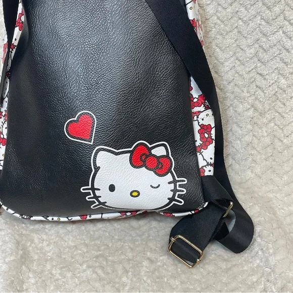 Sanrio Hello Kitty White Leather Mini Backpack‎ Black Pattern Red Bow Kawaii - Picture 3 of 11